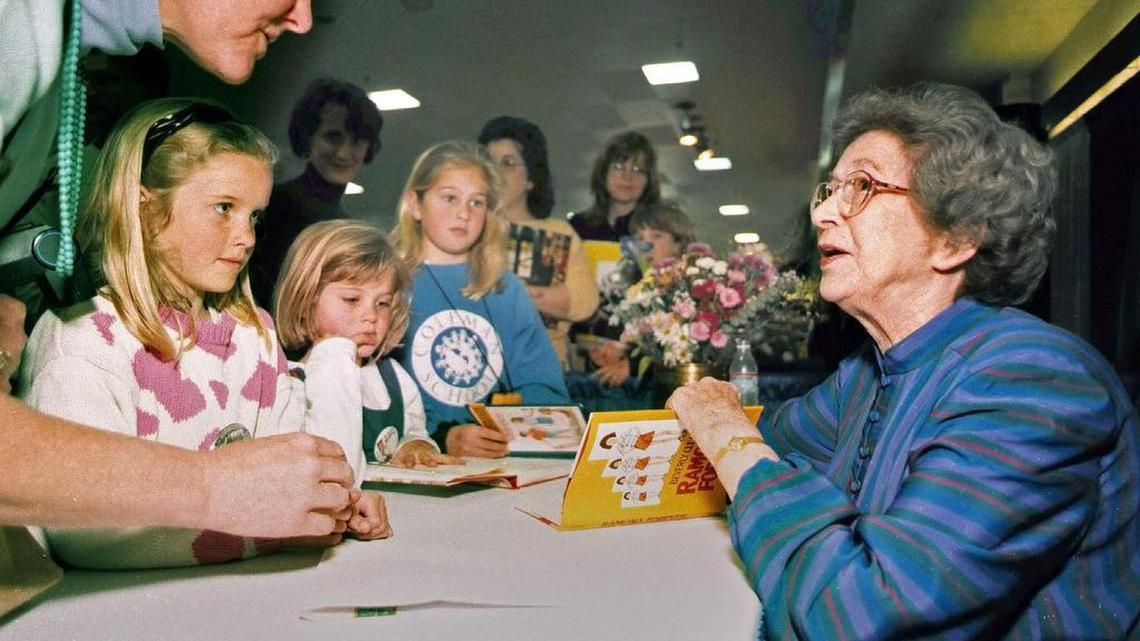 Beverly Cleary, pictued signing books at the Monterey Bay Book Festival in Monterey, Calif. in April 19, 1998, has died at age 104.