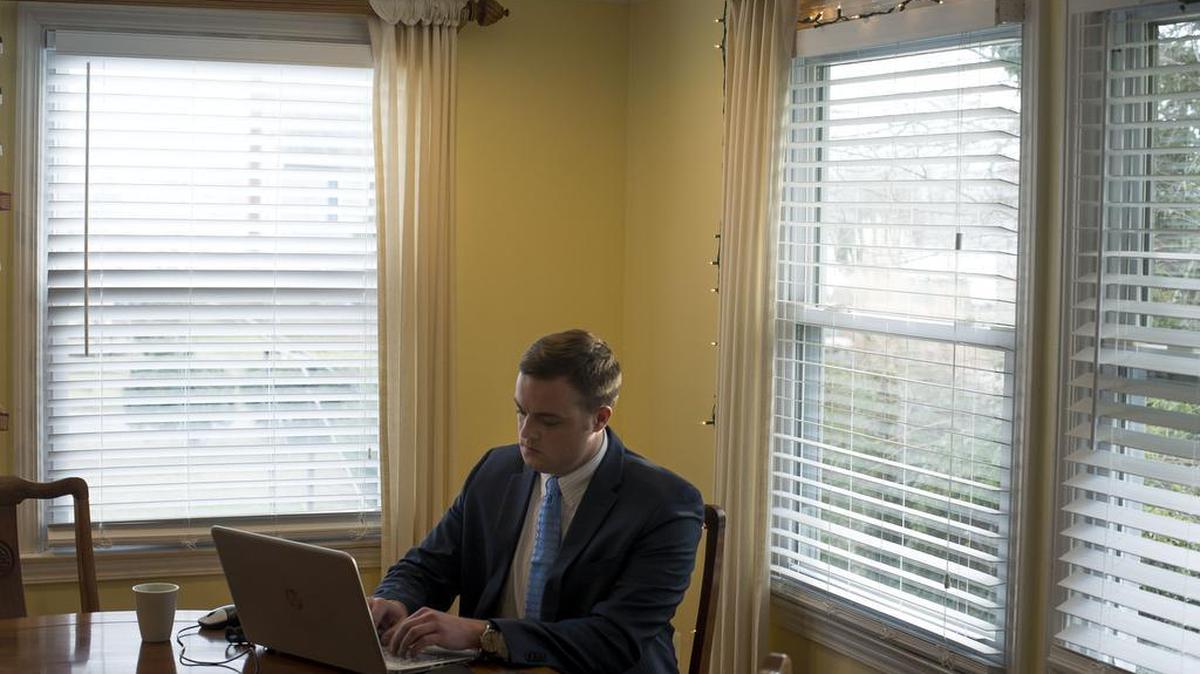 Cameron Harris in his home office in Annapolis, Md., Jan. 16, 2017. Harris created a fake story about an electrical worker who stumbled upon stacked boxes of ballots pre-marked for Hillary Clinton. It was eventually shared with 6 million people, according to CrowdTangle, which tracks web audiences.