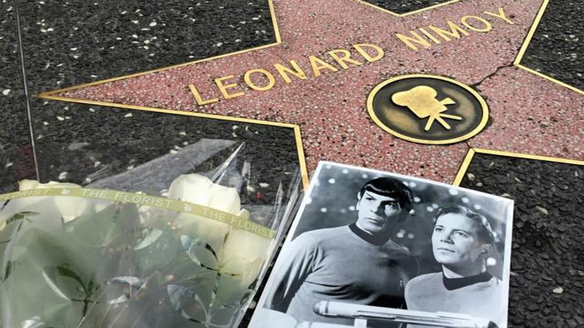 
Flowers adorn the Hollywood Walk of Fame star of Leonard Nimoy in Los Angeles Friday, Feb. 27, 2015. Nimoy, famous for playing officer Mr. Spock in “Star Trek” died Friday, Feb. 27, 2015 in Los Angeles of end-stage chronic obstructive pulmonary disease. He was 83. 
