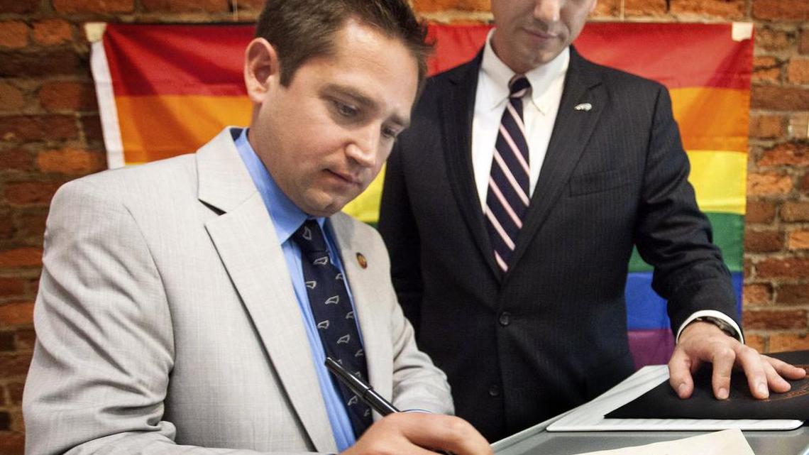 Rep. Chris Sgro, left, says House Bill 2 can’t be enforced by police, so transgender people are more worried about the general public “assessing what someone’s gender is” in bathrooms.