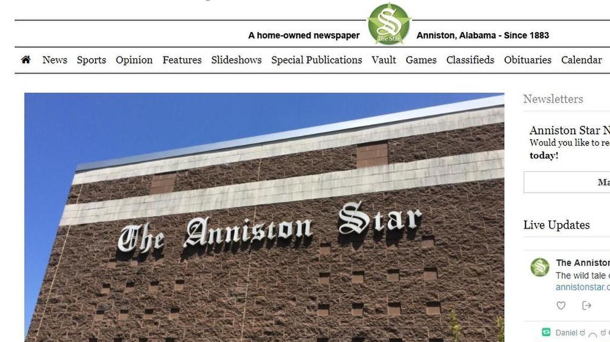 Screenshot of today’s Anniston Star website.