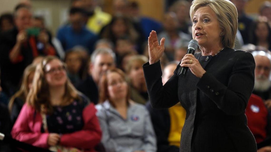 Democratic presidential candidate Hillary Clinton speaks during a campaign stop Wednesday, Feb. 3, 2016, in Derry, N.H.