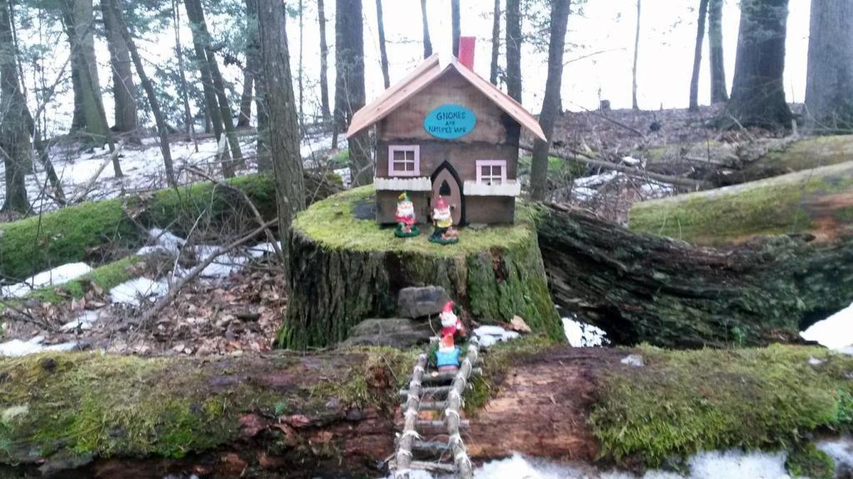 One of several gnome homes along Fisherman's Trail in Little Buffalo State Park in Newport, Pa. Park Manager Jason Baker said he gave approval for for Steve Hoke to create the mini houses, but it was later decided the homes could affect wildlife habitat. Hoke removed the little abodes Monday after being told he had until Feb. 29.