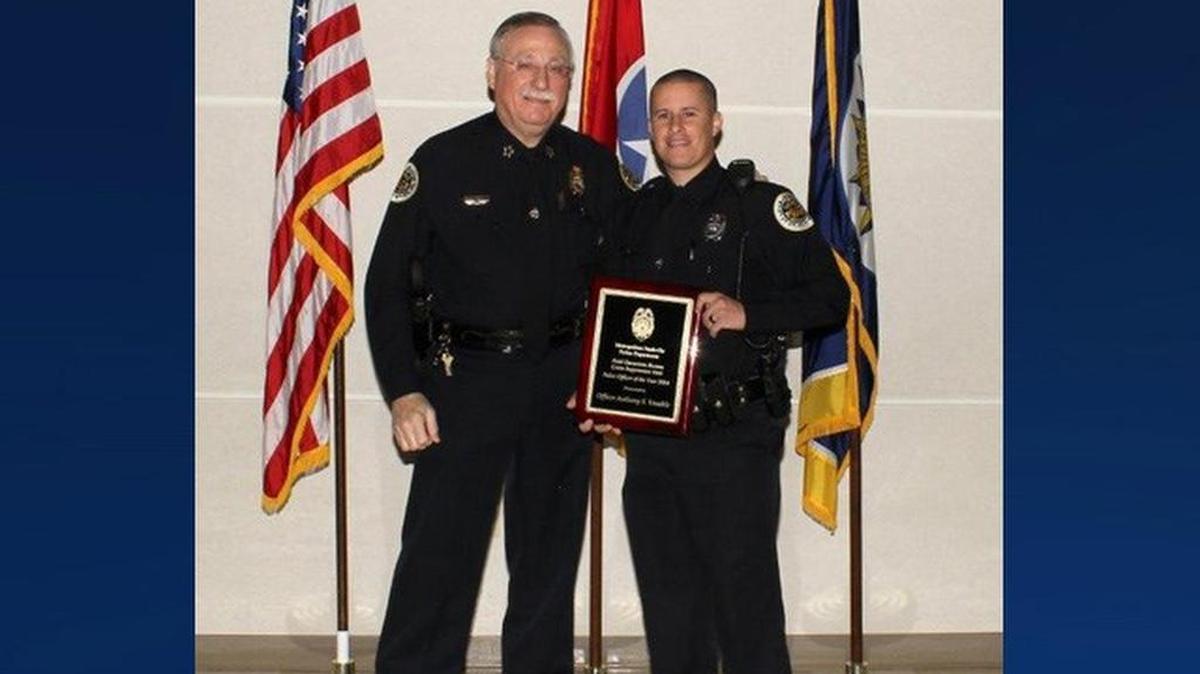 Nashville Police Chief Steve Anderson stands with Officer Anthony Venable in 2014.