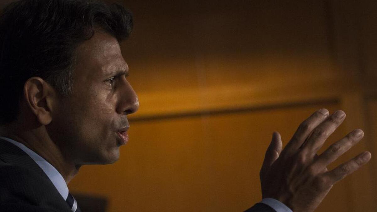 
Republican presidential candidate Louisiana Gov. Bobby Jindal speaks at the National Press Club in Washington Thursday.
