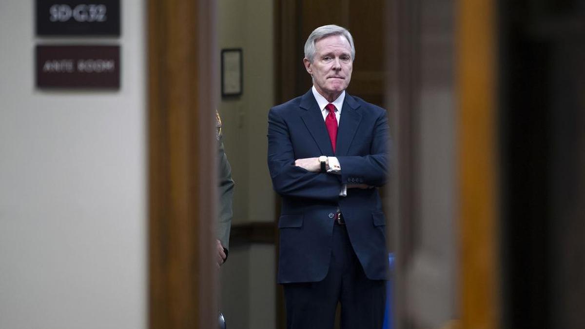 Navy Secretary Ray Mabus Jr. waits in a committee ante room on Capitol Hill in Washington, Tuesday, Feb. 2, 2016, prior to testifying before the Senate Armed Services Committee hearing to examine the implementation of the decision to open all ground combat units to women.