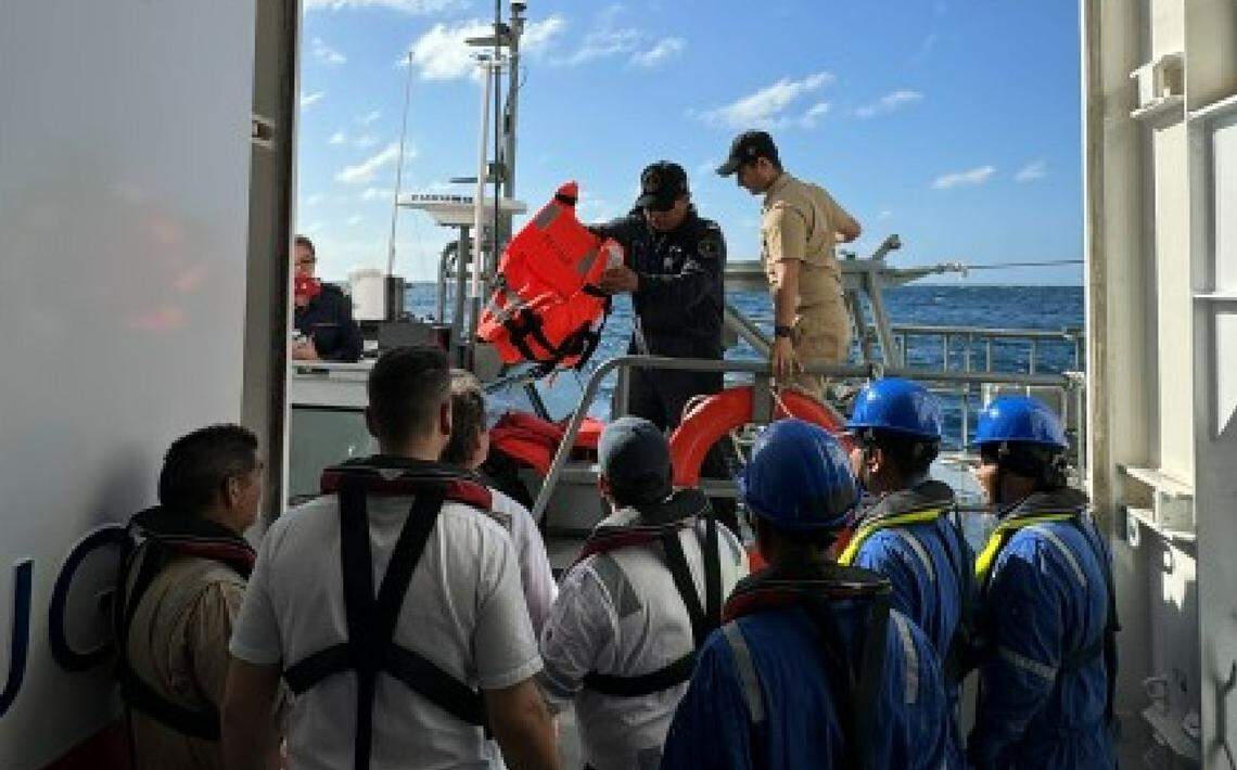 The ship’s team coordinated a safe transfer of the rescued men with Mexican Navy officials.