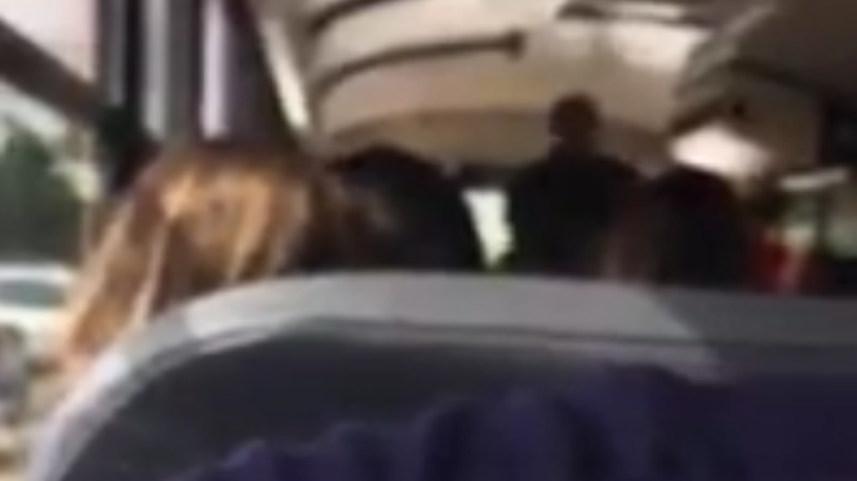 Students at Hancock Middle School in Hancock County, Mississippi, are lectured after some apparently told their parents that the bus was hot.