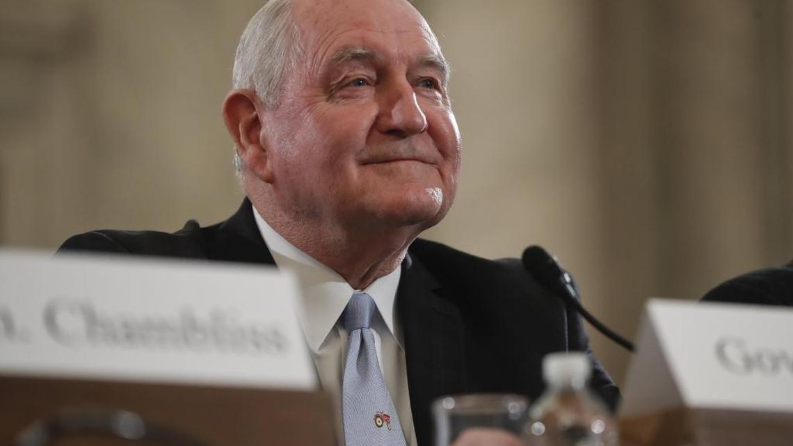 Agriculture Secretary-designate, former Georgia Gov. Sonny Perdue arrives on Capitol Hill in Washington, Thursday, March 23, 2017, to testify at his confirmation hearing before the Senate Agriculture, Nutrition and Forestry Committee.