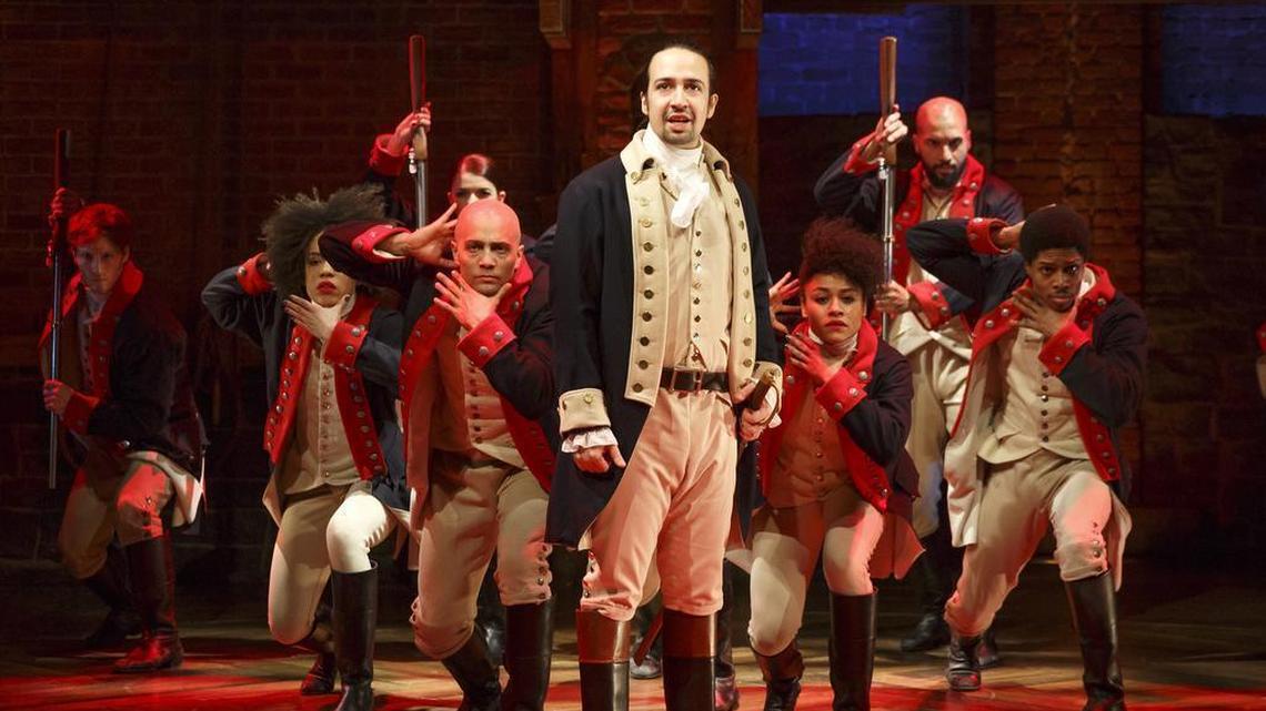 Lin-Manuel Miranda, foreground, and the cast of "Hamilton,” the hip-hop stage biography of Alexander Hamilton, won the 2016 Pulitzer Prize for drama on Monday, April 18, 2016.