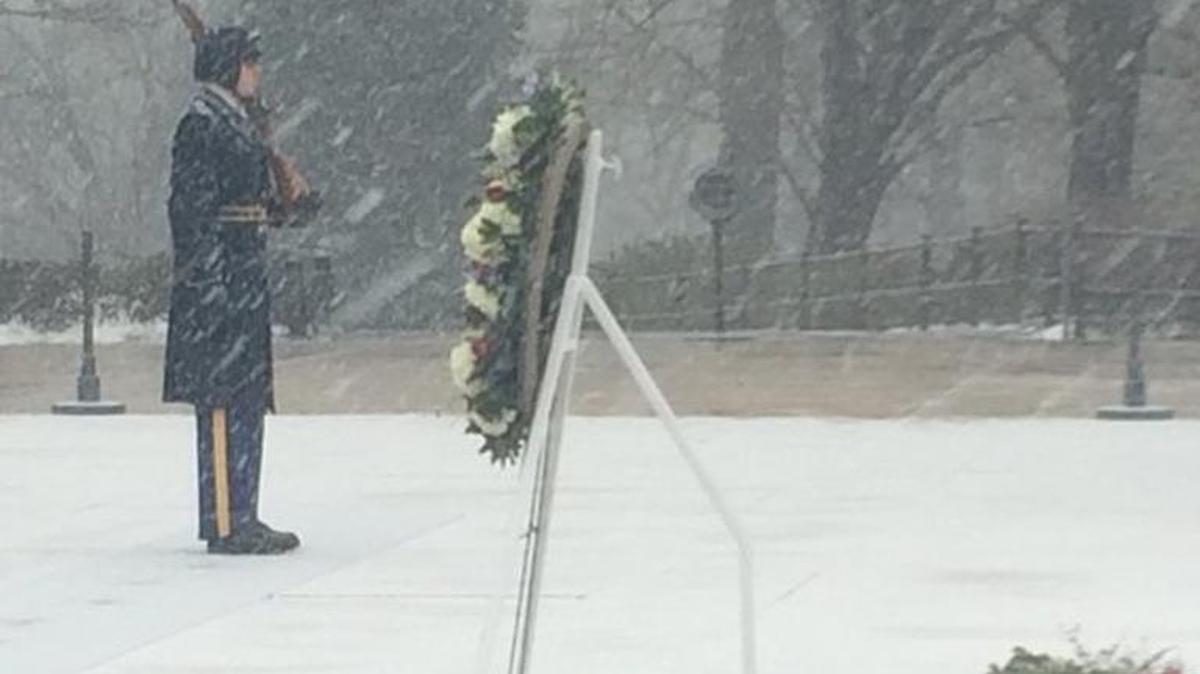 A sentinel in the Army’s 3rd Infantry Regiment’s “The Old Guard” stands at attention before the Tomb of the Unknown Soldier at Arlington National Cemetery. The group has guarded the Tomb 24 hours a day, 365 days a year, regardless of the weather, since April 6, 1948.