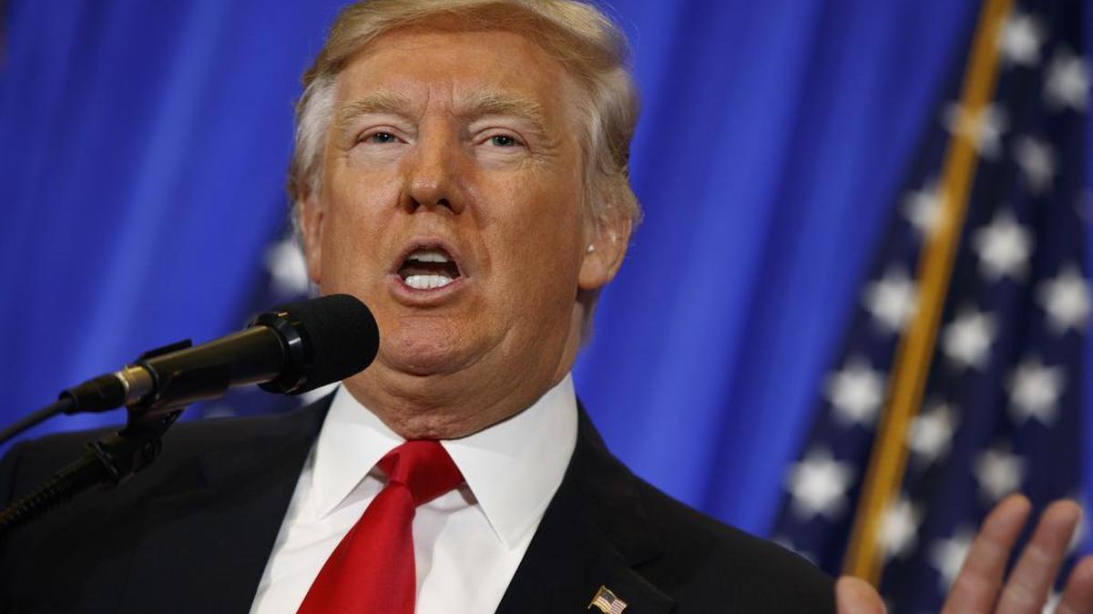 President-elect Donald Trump speaks during a news conference in the lobby of Trump Tower in New York, Wednesday, Jan. 11, 2017, in New York.