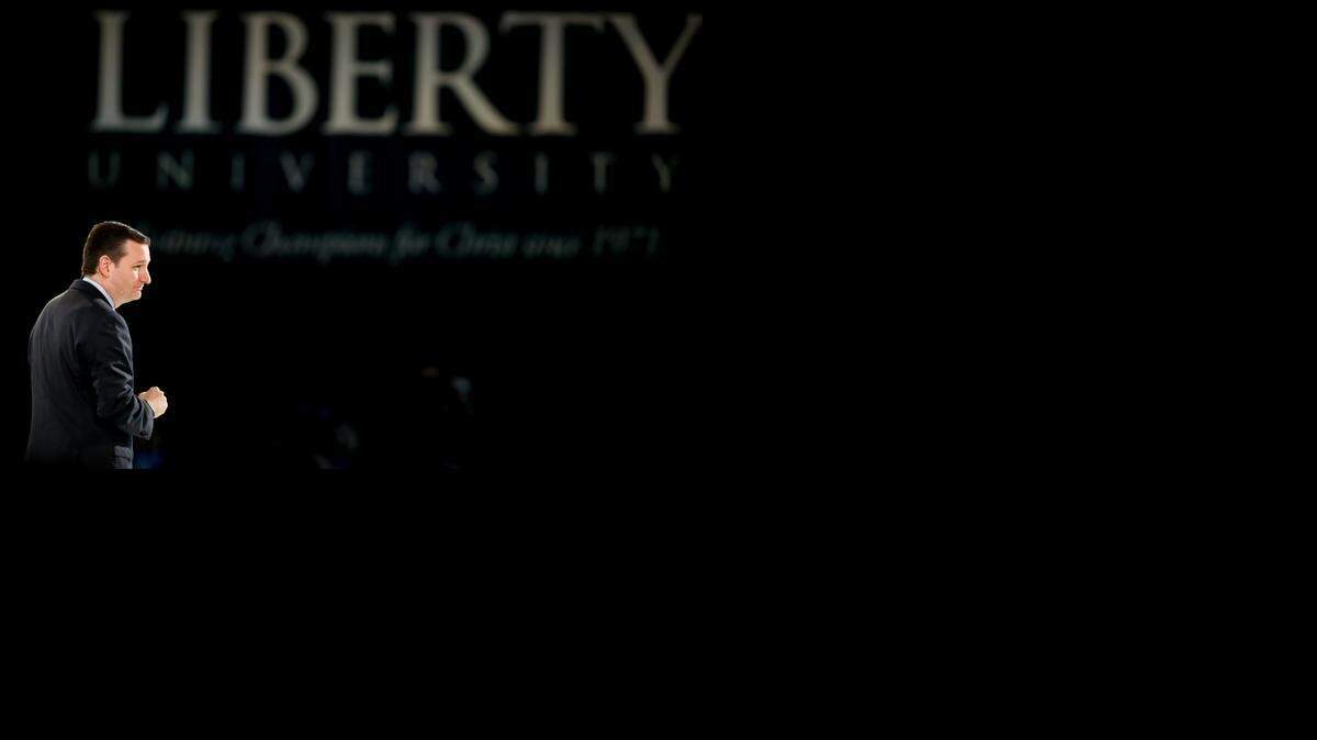 
Sen. Ted Cruz, R-Texas, announces his campaign for president, March 23, 2015, at Liberty University, founded by the late Rev. Jerry Falwell, in Lynchburg, Va.
