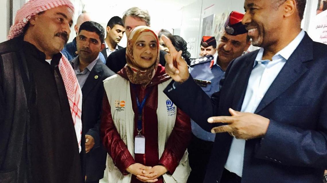 Republican presidential candidate Ben Carson visits Syrian refugees in Jordan.