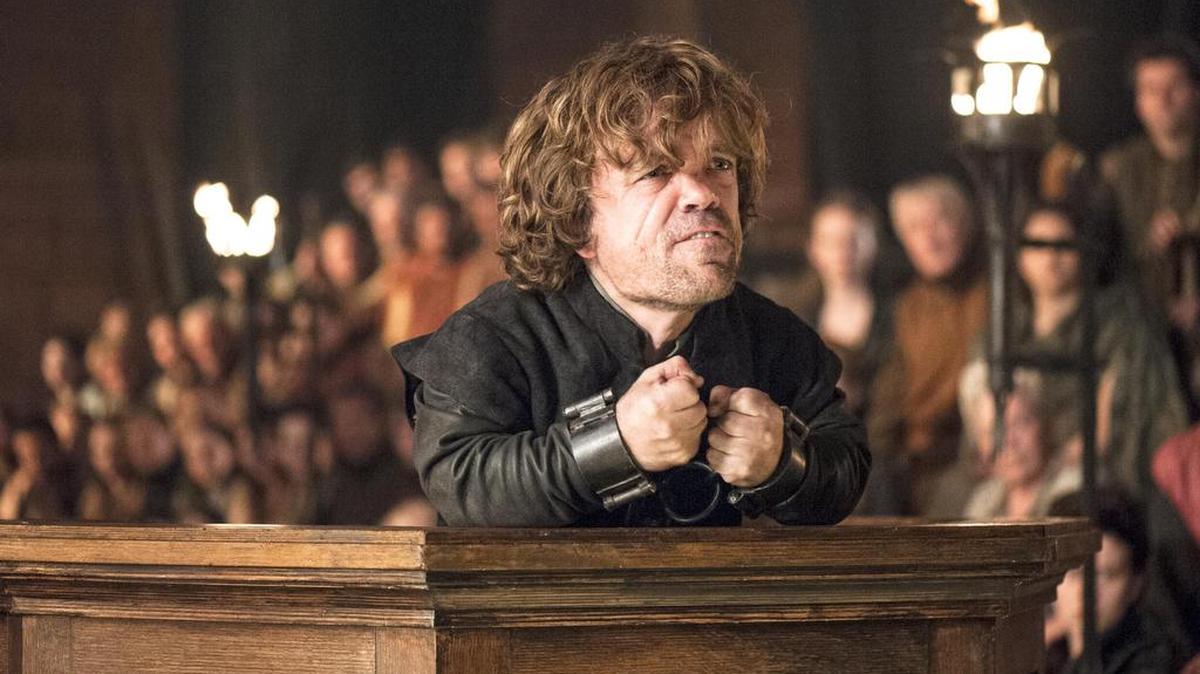 Peter Dinklage appears in a scene from “Game of Thrones.” In a blog post on Saturday, author George R.R. Martin said that the latest book in the series that the show is based on was not finished for the Jan. 1, deadline and is likely months away from completion.