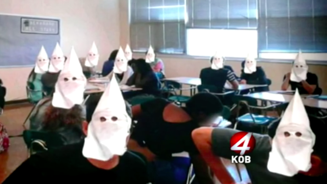 Two students, including one who played for the school football team, were suspended after posting this image on Snapchat.