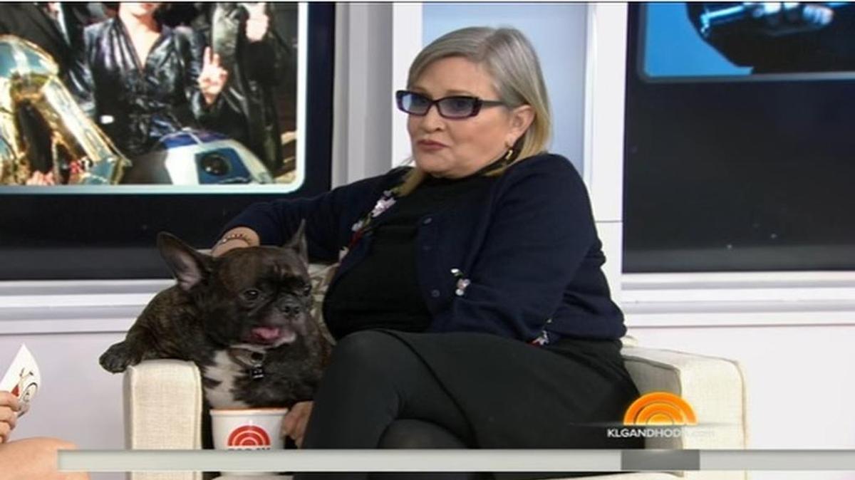 Carrie Fisher and her dog, Gary, appear on the Today Show.