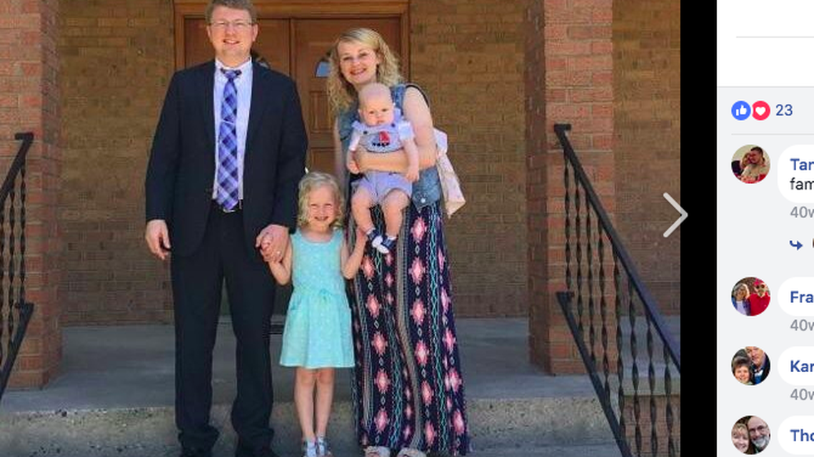 Seth Marsh, left, was pastor of Russell Gap Baptist Church, according to the Taylorsville Times. He is shown here with his wife, Katy, and two children.