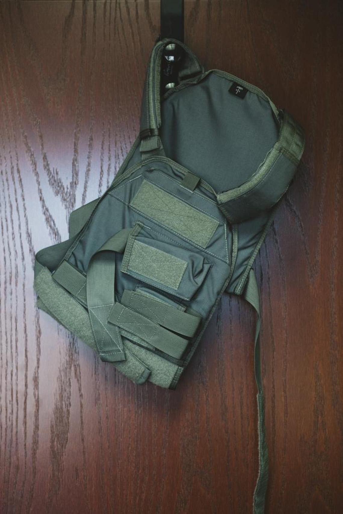 A bulletproof vest in the office of John Scheu, the schools superintendent in Sidney, Ohio. The district is one of hundreds across the country that have given staff access to guns.