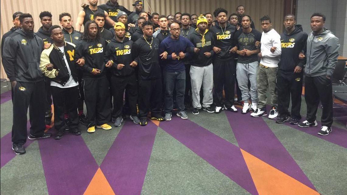 Missouri sophomore safety Anthony Sherrils on Saturday tweeted that the team’s black players had gone on strike, vowing not to play again until MU system President Tim Wolfe resigns or is removed from his position. He also tweeted this photo.