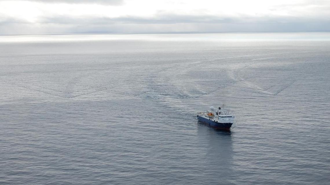 Shell's seismic vessel MV Gilavar conducts air gun seismic tests in the Chukchi Sea in September 2009. The company plans to drill exploratory wells in the Chukchi and Beaufort seas this summer on the basis of seismic work done in 2007-2009. Scientists have been studying the impact of the intense underwater sounds on marine mammals and other animals.