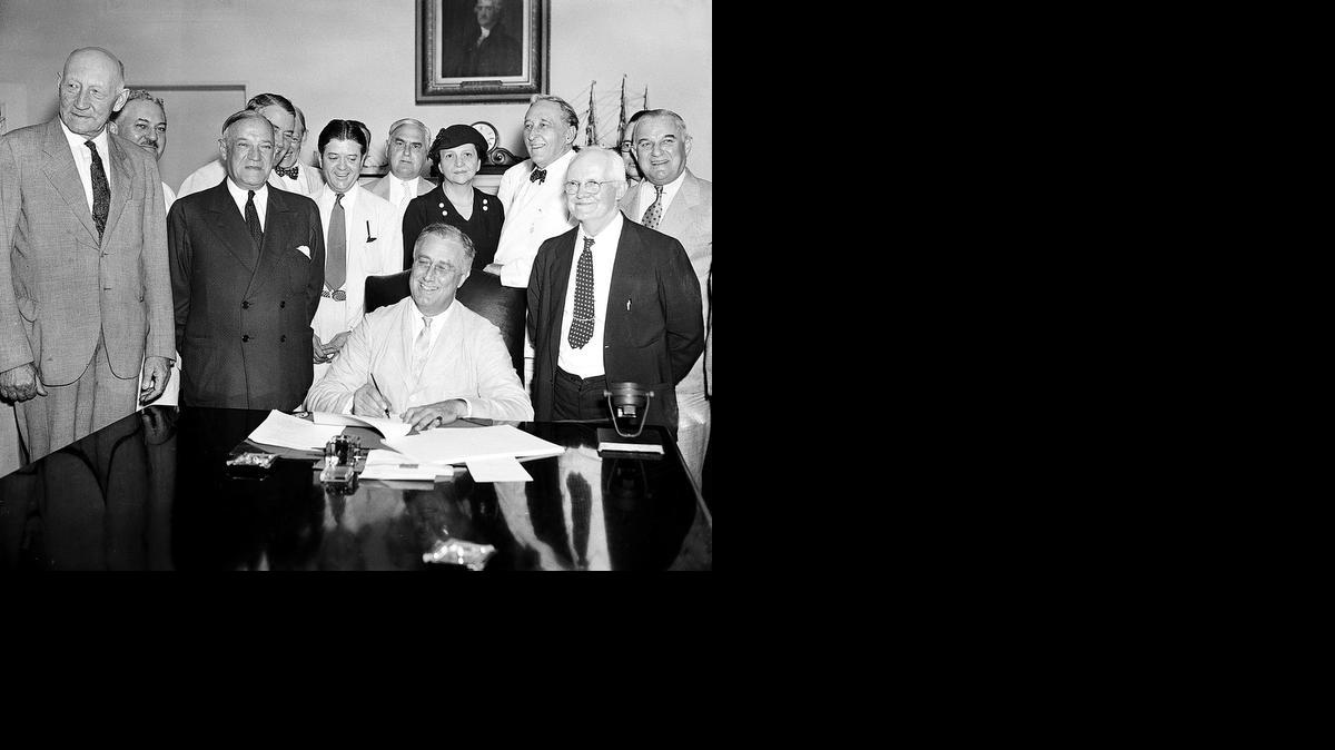 
President Franklin Roosevelt signs the Social Security bill in Washington on Aug. 14, 1935. Social Security records show that 6.5 million people in the U.S. have reached the ripe old age of 112. In reality, only few could possibly be alive.
