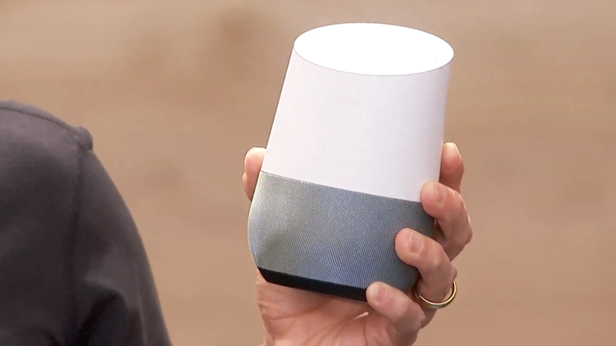 Mario Quieroz, vice president of product management at Google, holds the Google Home, which will be released later this year.
