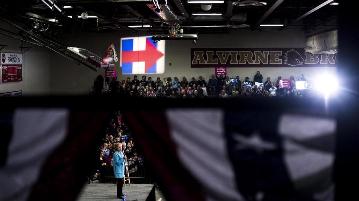 Democratic candidate Hillary Clinton speaks to and meets voters at her last campaign rally before New Hampshire's primary in Hudson, N.H., on Monday.