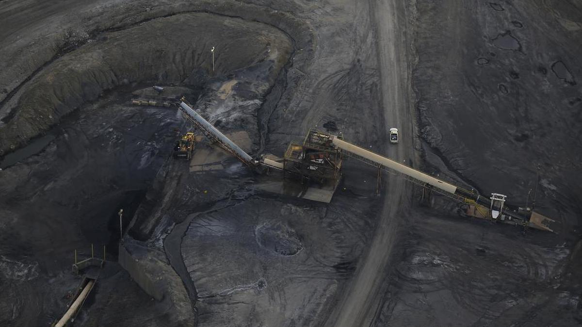 The Peabody Energy Somerville Central coal mine is seen in this aerial photograph taken above Oakland City, Indiana, on April 5. Even as Peabody, the world's biggest coal company, declared bankruptcy, the U.S. government issued striking figures showing how much coal production in the United States has declined in the space of just a few years.