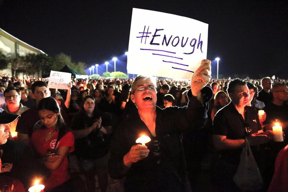 A vigil at Pine Trails Park in Parkland for victims of the shooting at Marjory Stoneman Douglas High School