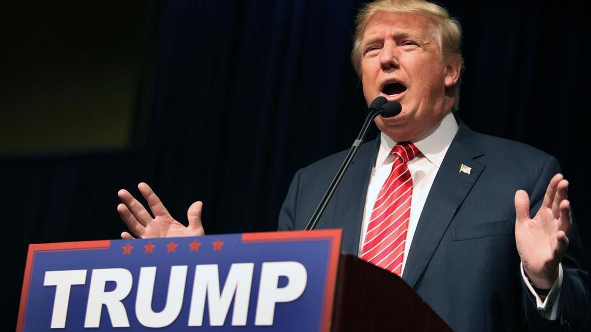 Republican presidential candidate Donald Trump speaks during a rally at the Reno Ballroom and Museum in Reno, Nev., on Sunday.