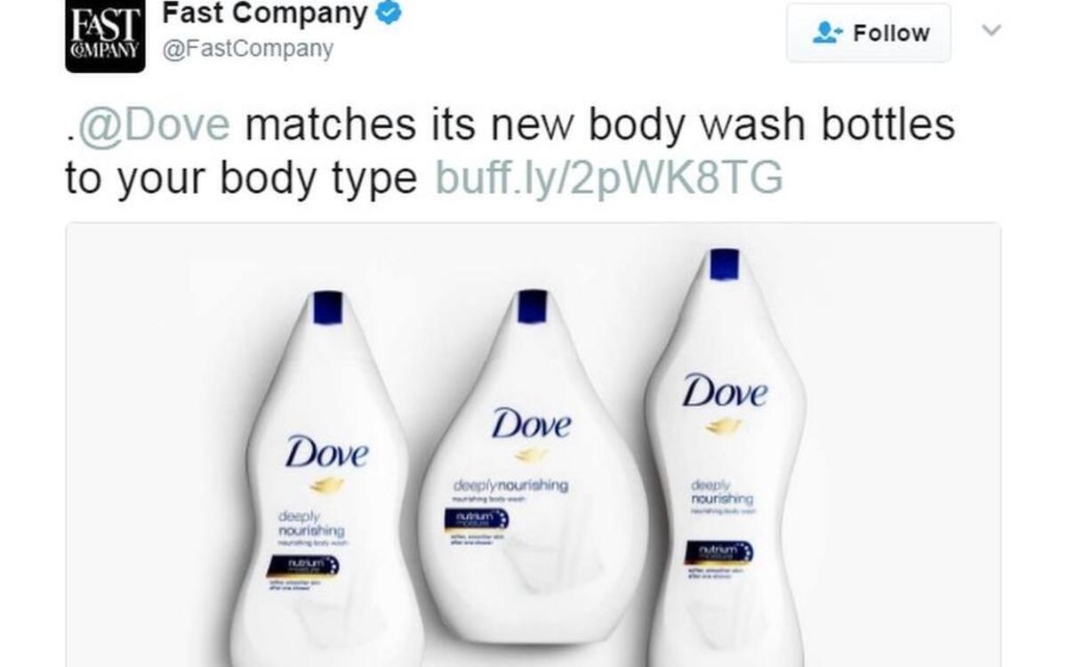 Dove has released limited-edition packaging “Real Beauty Bottles” for its body wash that are shaped like different body shapes.