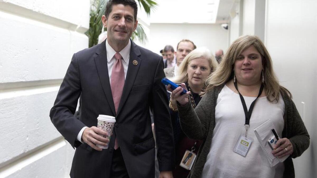 Rep. Paul Ryan, R-Wis., walks from a House GOP candidate forum on Capitol Hill in Washington, Wednesday, Oct. 28, 2015. The House is poised to vote on a bipartisan pact charting a two-year budget truce and Republicans are set to nominate Ryan as the chamber's new speaker, milestones GOP leaders hope will transform their party's recent chaos into calm in time for next year's presidential and congressional campaigns.