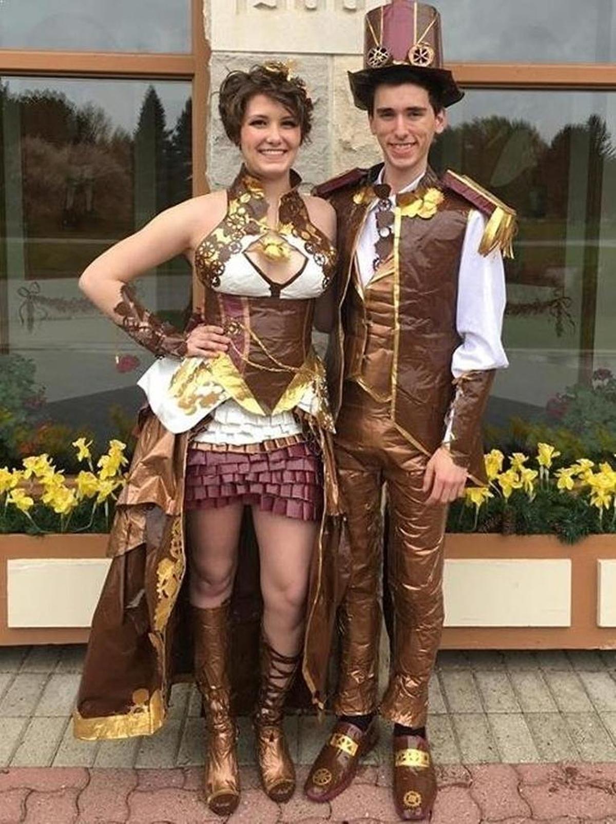 This couple turned 34 rolls of tape into elaborate steam-punk costumes.