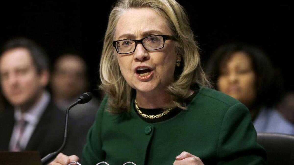 
Secretary of State Hillary Rodham Clinton testifies on Capitol Hill in Washington, Jan. 23, 2013, on the deadly attack on the U.S. diplomatic mission in Benghazi, Libya, that killed Ambassador Chris Stevens and three other Americans. 
