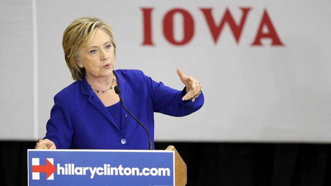 
Democratic presidential candidate Hillary Rodham Clinton speaks during a community forum on health care, Tuesday, Sept. 22, 2015, at Moulton Elementary School in Des Moines, Iowa. Clinton broke her longstanding silence over the construction of the Keystone XL pipeline, telling voters at a campaign stop in Iowa on Tuesday that she opposes the project assailed by environmentalists. 
