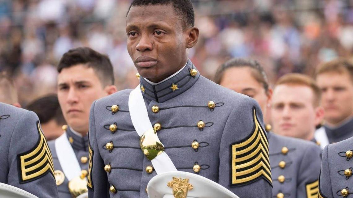 Tears tream down the face of West Point Cadet Alix Idrache during the 2016 commencement ceremony at the U.S. Military Academy.