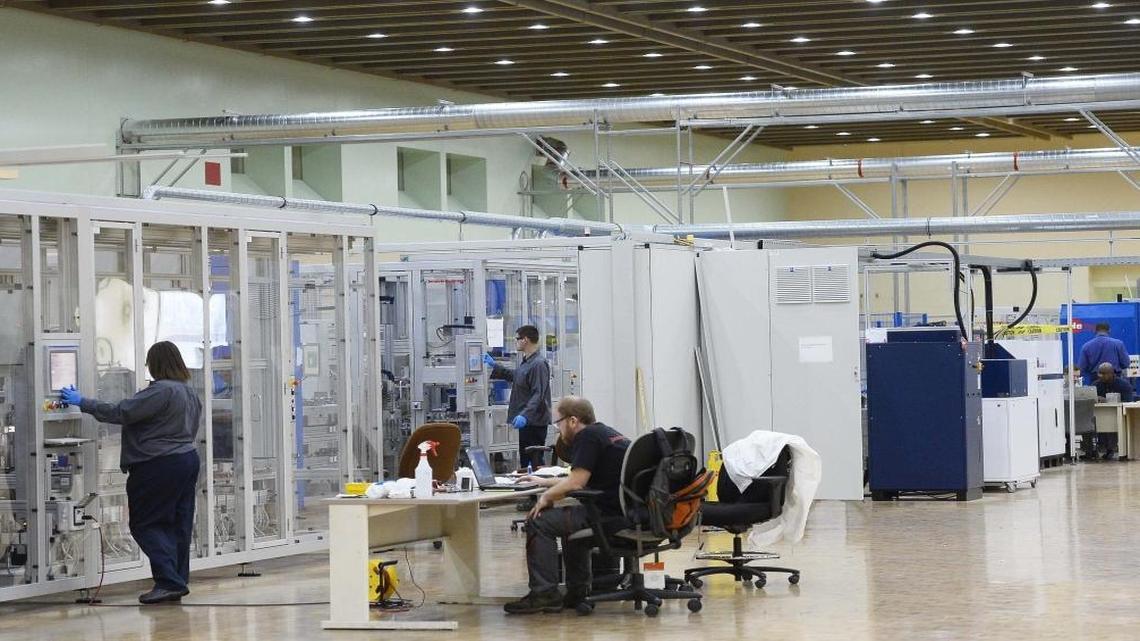 Alevo production line where the battery cells are manufactured before going into a Gridbank on the first floor in the old Philip Morris cigarette plant in Concord on Feb. 18,2016.