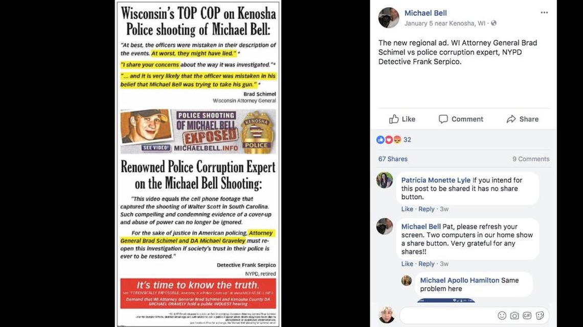 Michael Bell has taken out an ad calling on authorities to reopen their investigation into the police-involved death of his son.