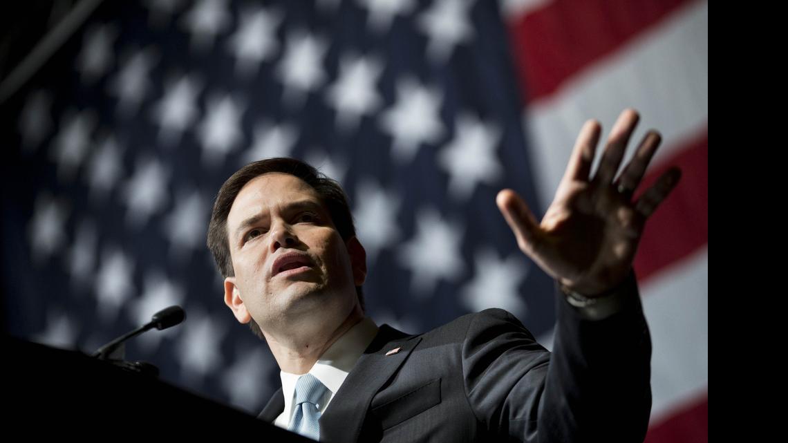
Republican presidential candidate Sen. Marco Rubio, R-Fla., speaks at the Georgia Republican Convention, Friday, May 15, 2015, in Athens, Ga. 

