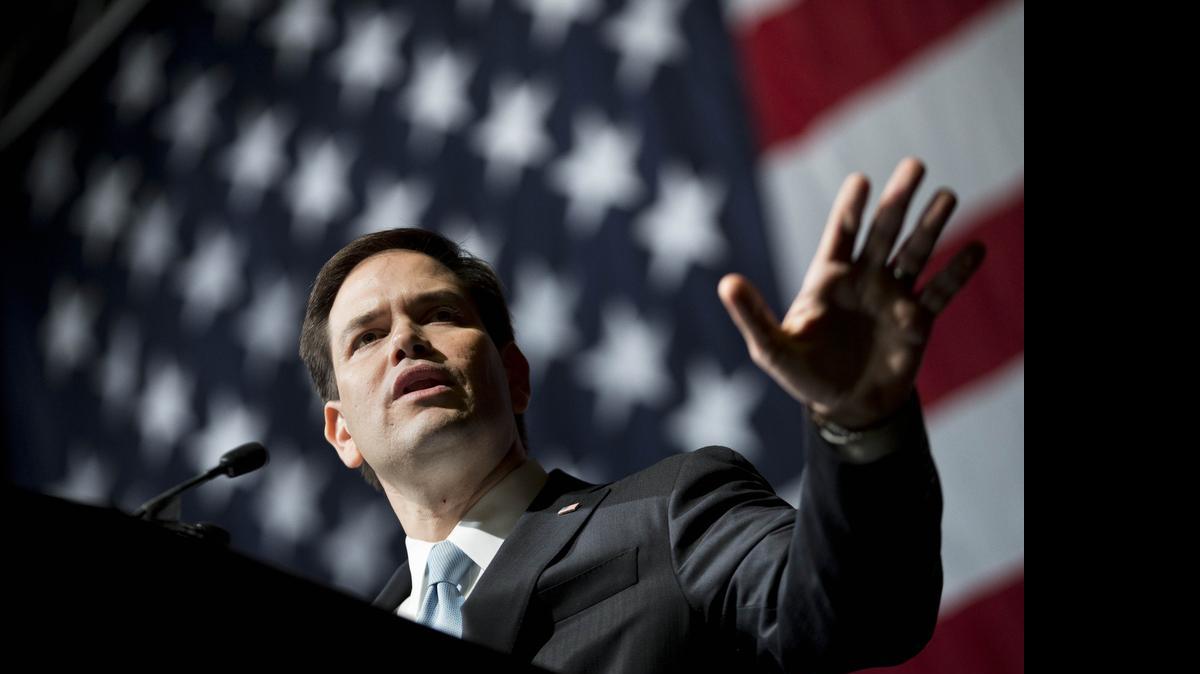 
Republican presidential candidate Sen. Marco Rubio, R-Fla., speaks at the Georgia Republican Convention, Friday, May 15, 2015, in Athens, Ga. 
