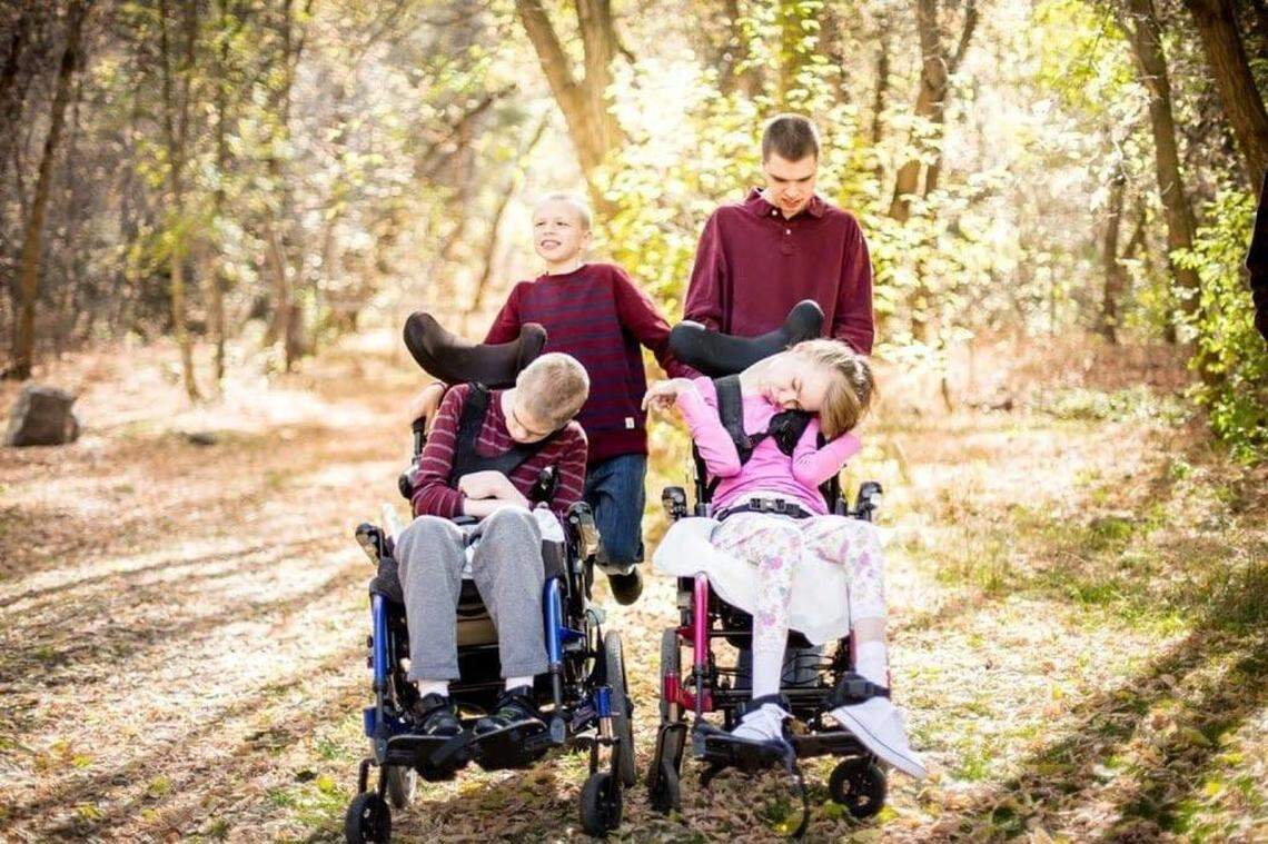 Samuel, back left, with Christopher, James and Elizabeth Chappell in October 2016.