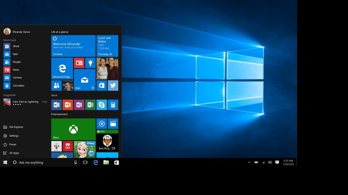 
This screen shot provided by Microsoft shows the Start page in Windows 10. With Windows 10, the start button functions the way it did with Windows 7 and earlier. The graphical start page from Windows 8 is embedded in that start button, so that it feels modern without chucking old habits. 
