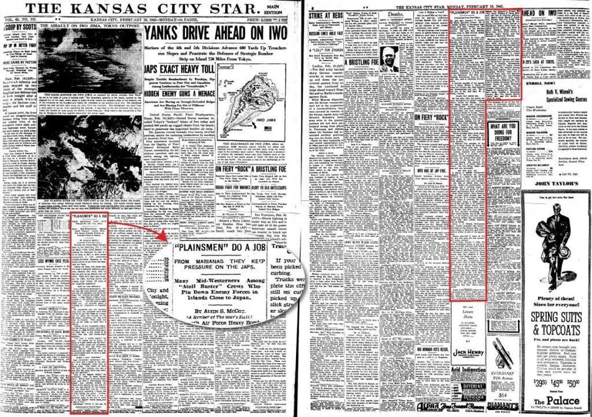 The 1945 front page story in the The Star that included Porter.