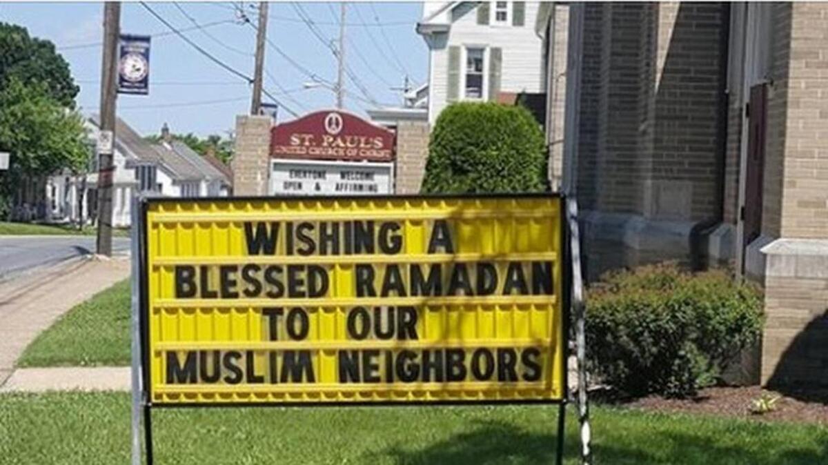 A message posted on the lawn of St. Paul’s United Church of Christ in Dallastown, Pa.