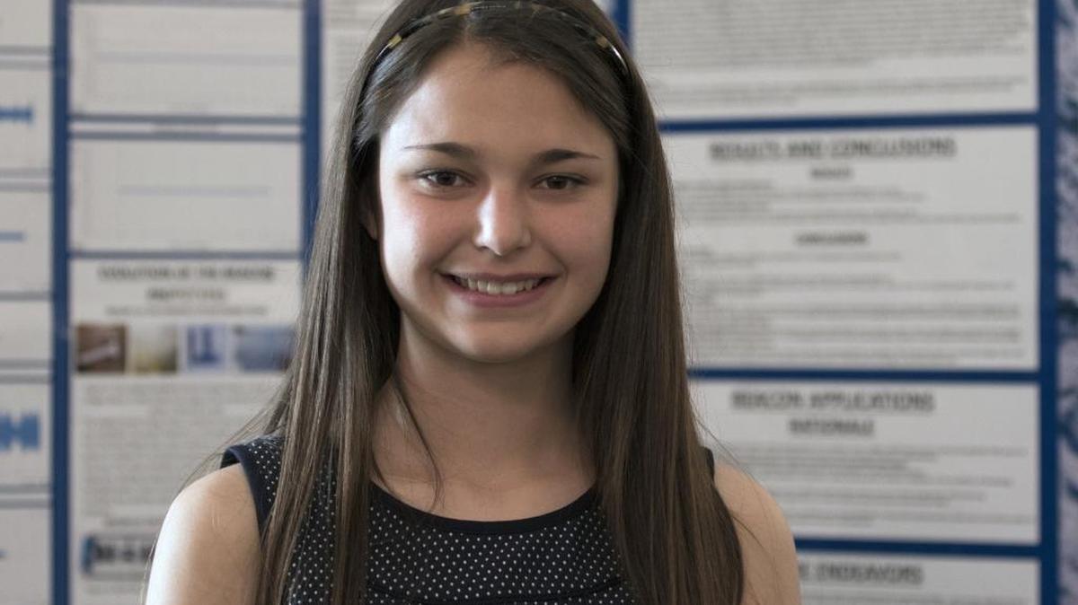 Hannah Herbst, 15, from Boca Raton, Fla., at the White House Science Fair in Washington on Wednesday. Hannah was named America’s 2015 top young scientist and won the 2015 Discovery Education 3M Young Scientist Challenge for creating BEACON, a device that uses ocean waves to generate electricity.