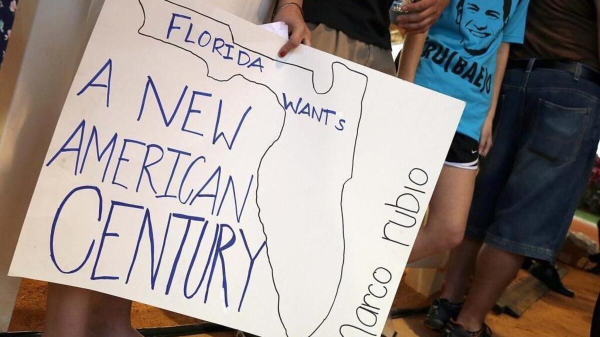 Marco Rubio supporters line up for a rally at Tropical Park on Super Tuesday.