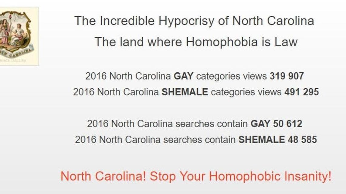 The pornography website XHamster.com isn’t allowing North Carolina users to access its site and instead shows this message.
