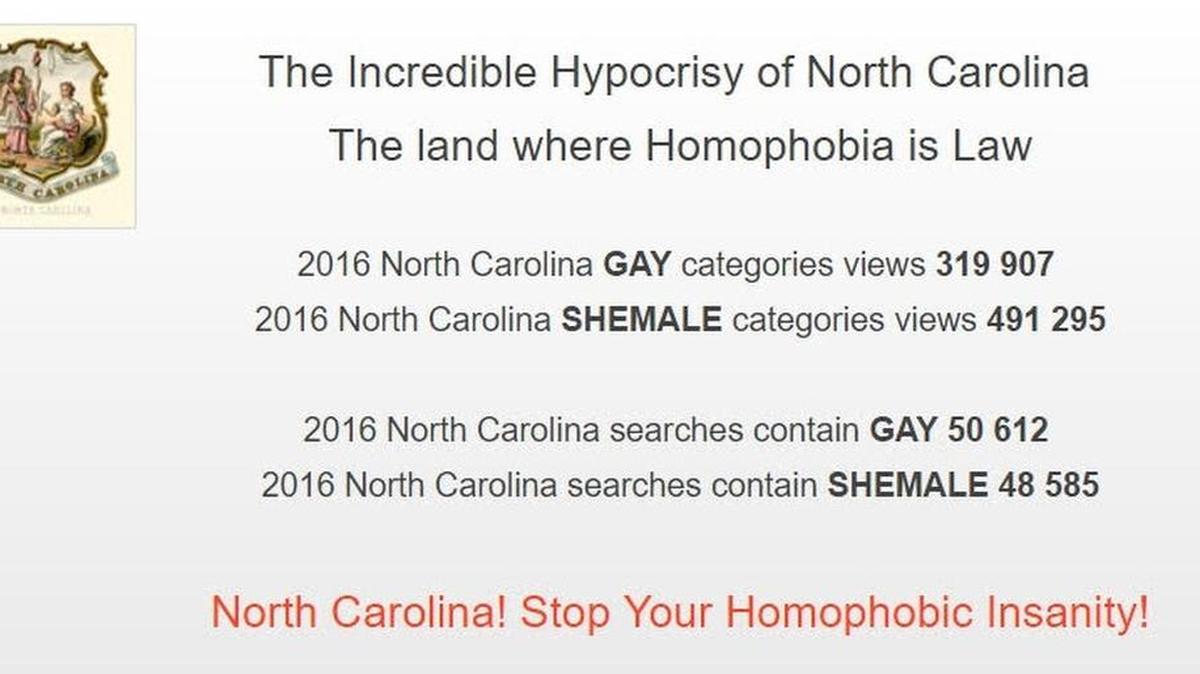 The pornography website XHamster.com isn’t allowing North Carolina users to access its site and instead shows this message.