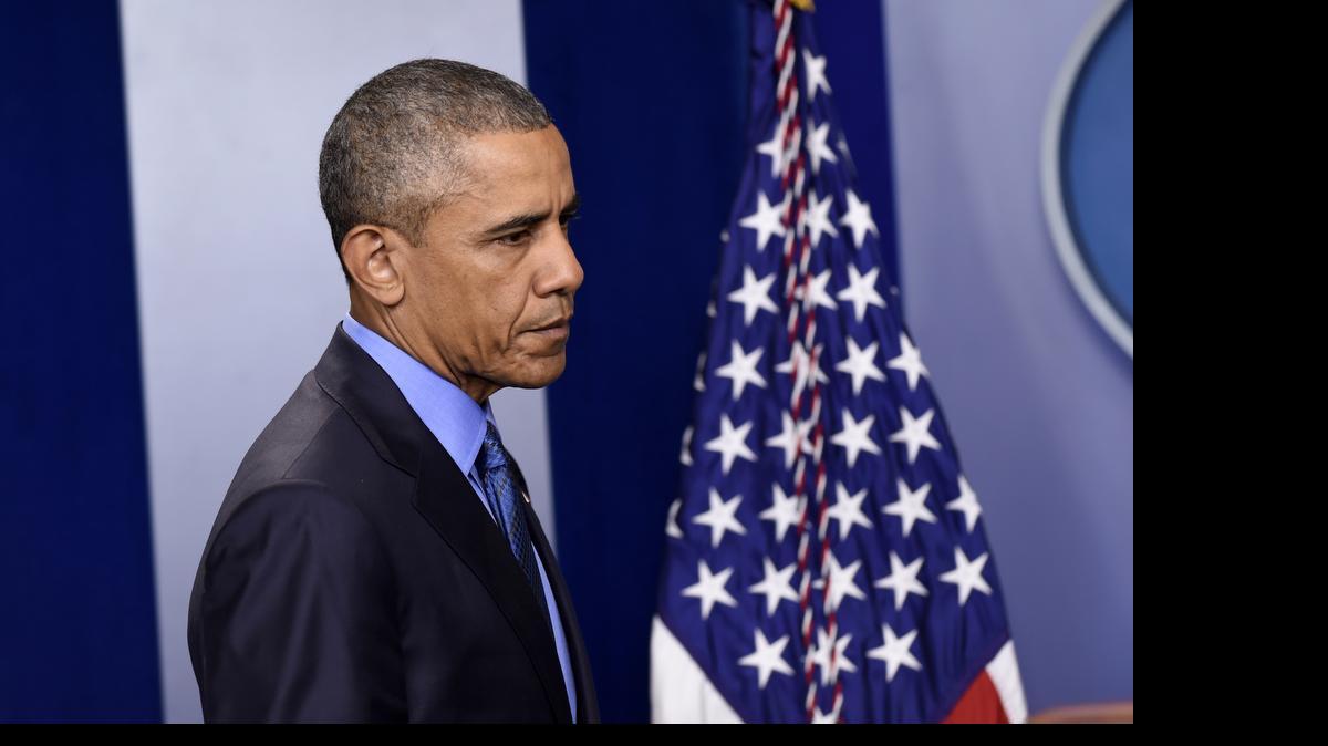 
President Barack Obama arrives in the Brady Press Briefing Room of the White House in Washington, Thursday, June 18, 2015, to speak about the church shooting in Charleston, S.C. 

